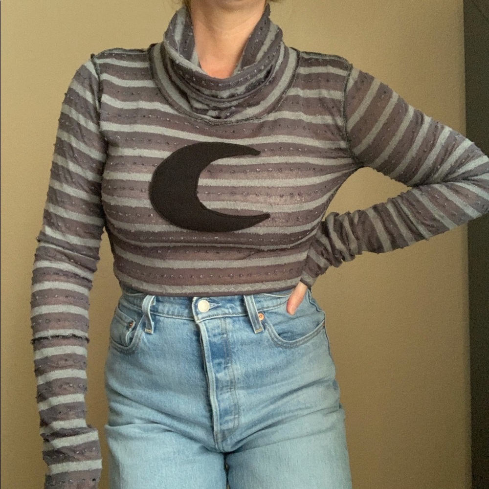 Handmade Moon/Celestial Long Sleeve Cropped Top